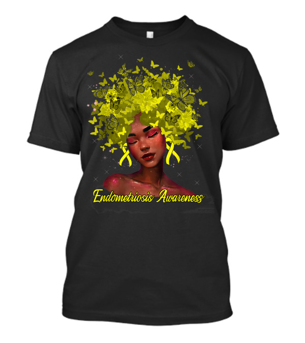 Endometriosis Awareness Butterfly Yellow Ribbon Girl With Blossoms T-Shirt