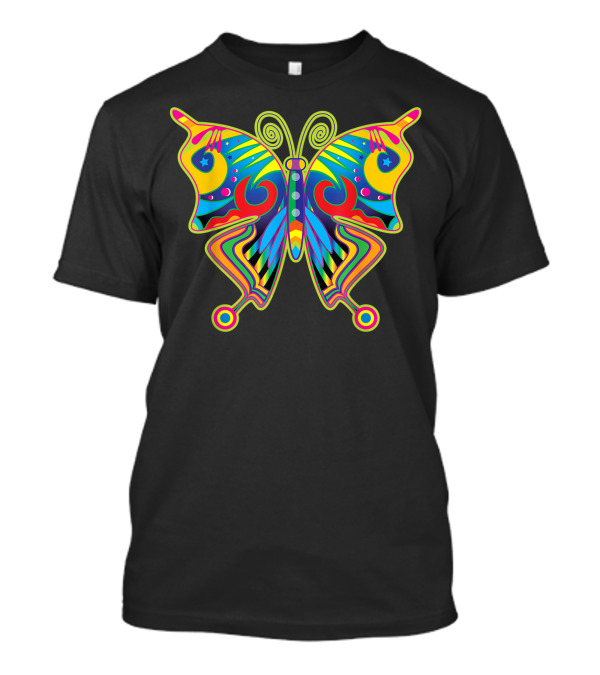 Colorful Psychedelic Butterfly With Stars And Moons T-Shirt