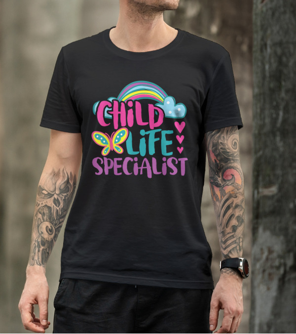 Child Life Specialist Kids Rainbow Butterfly Hearts T-Shirt