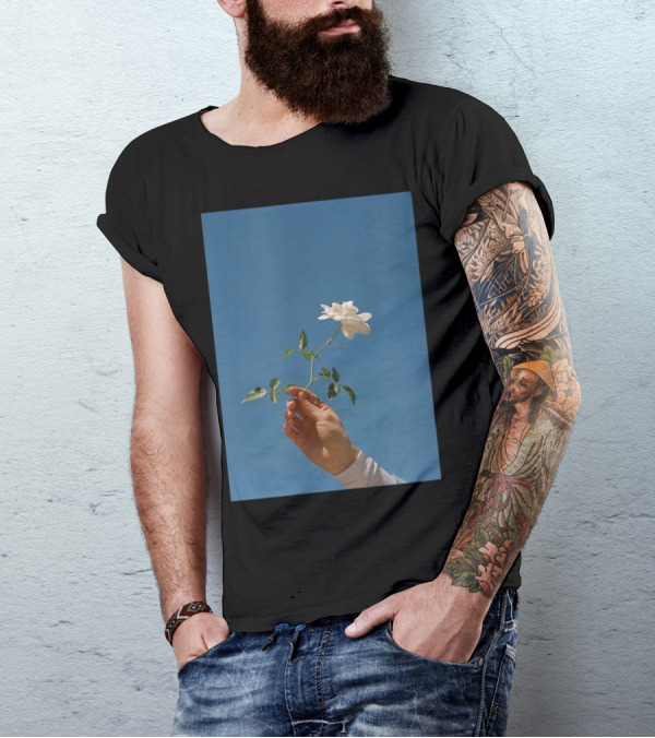 Cute White Rose Against Blue Sky Teen Girl Aesthetic Inspiring T-Shirt