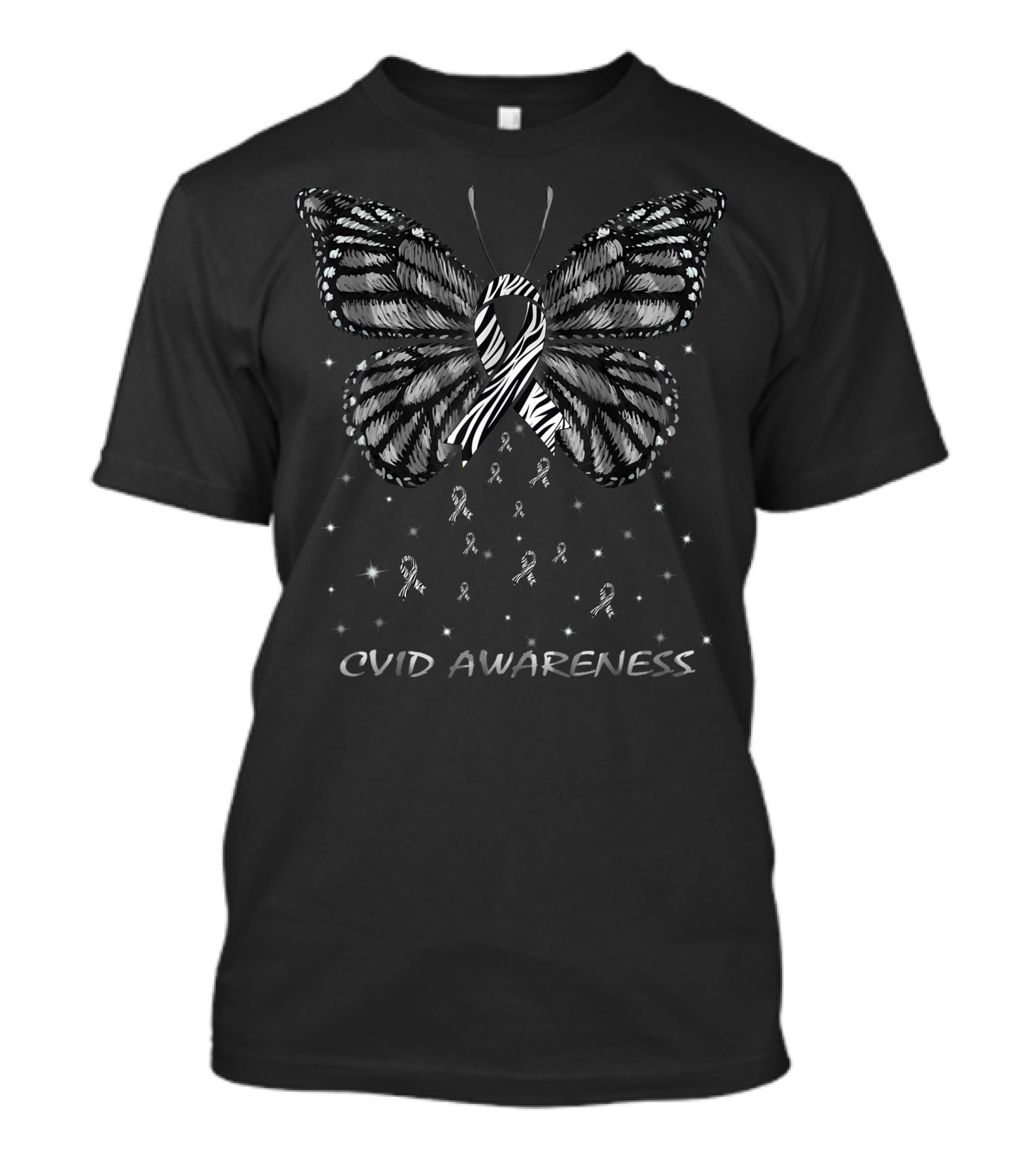 CVID Awareness Butterfly With Black And White Ribbon T-Shirt