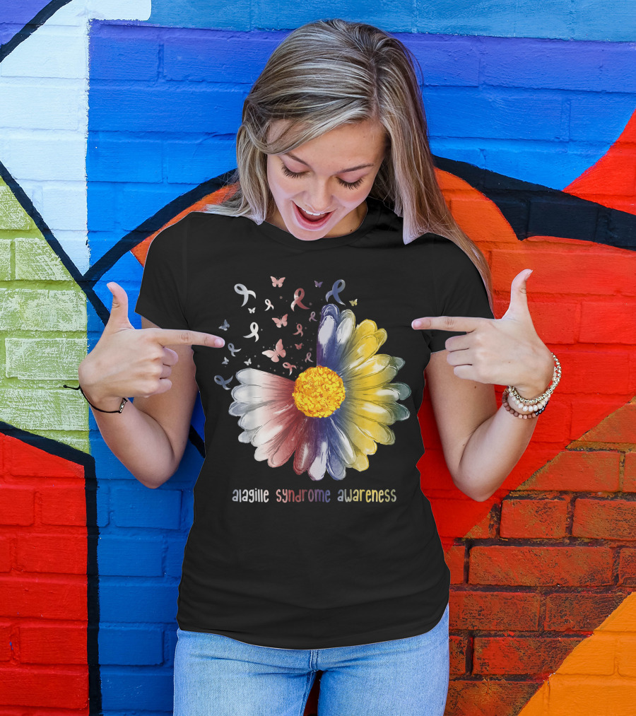 Alagille Syndrome Awareness Daisy Butterfly Ribbons T-Shirt