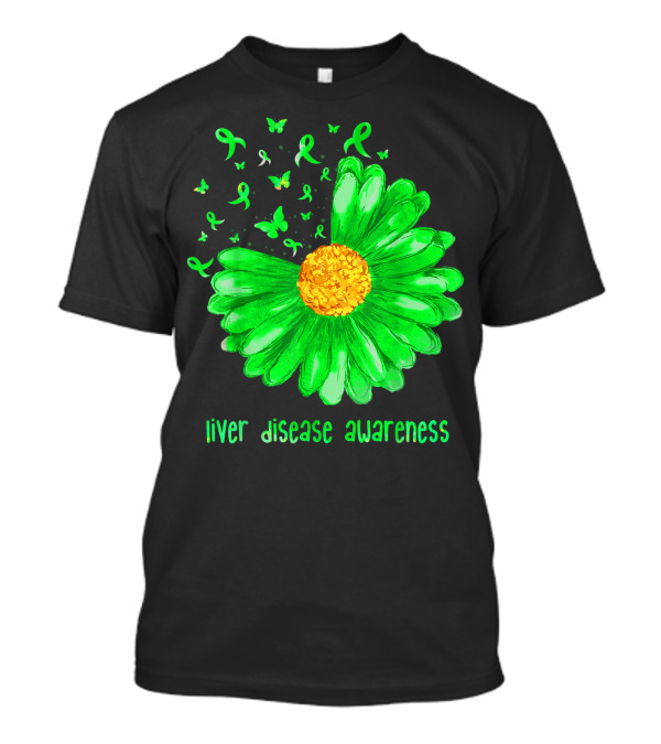 Liver Disease Awareness Daisy Butterfly Green T-Shirt