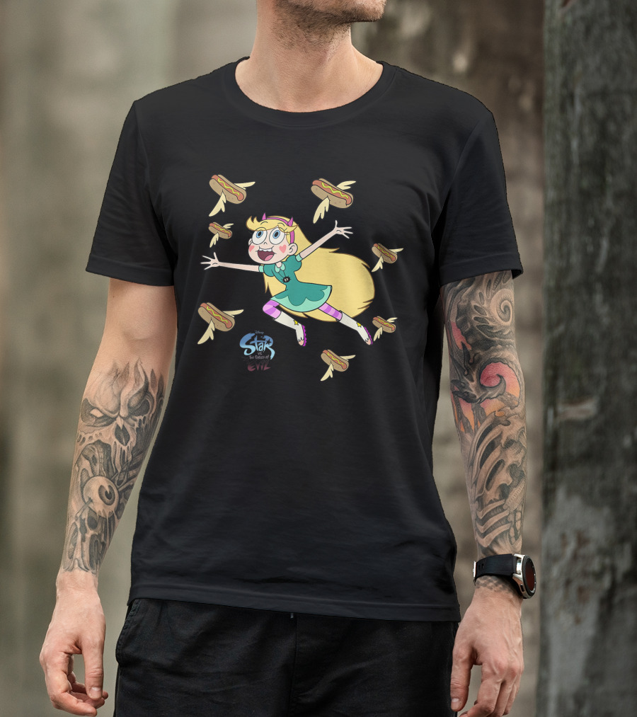 Disney Channel Star Vs The Forces Of Evil Character With Flying Hot Dogs T-Shirt