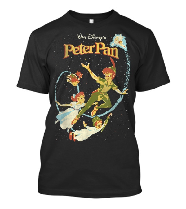 Walt Disney's Peter Pan Flying With Tinker Bell And Darling Siblings T-Shirt