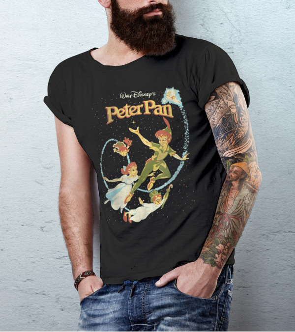 Walt Disney's Peter Pan Flying With Tinker Bell And Darling Siblings T-Shirt