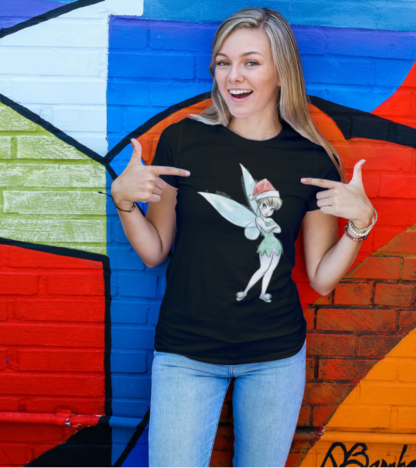 Peter Pan Tinker Bell Holiday Disney Santa Hat T-Shirt