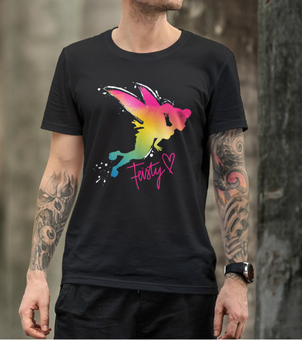 Disney Tinker Bell Feisty Heart Silhouette Rainbow Wings T-Shirt