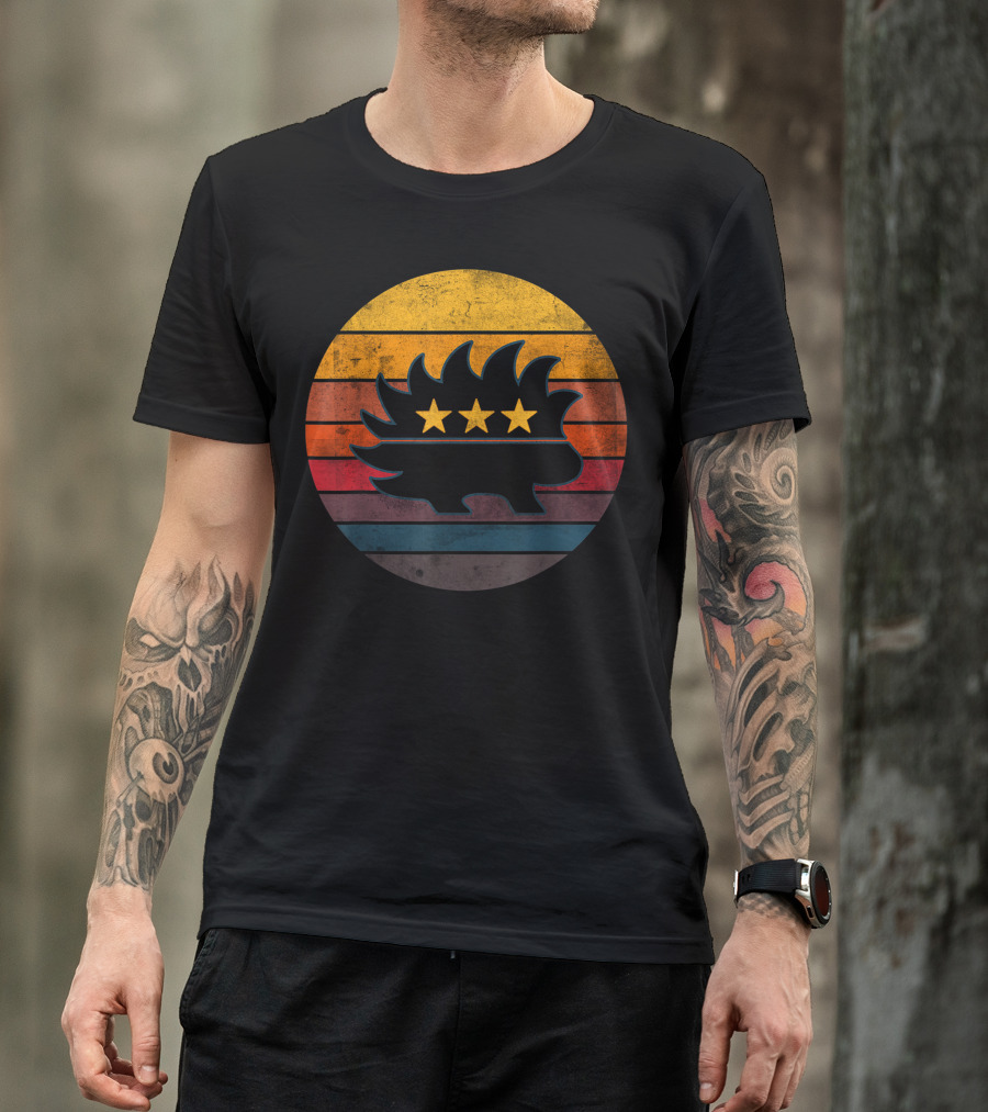 Distressed Vintage USA Libertarian Party Porcupine Retro Circle Stripes T-Shirt