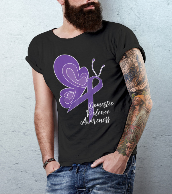 Domestic Violence Awareness Purple Ribbon Butterfly T-Shirt