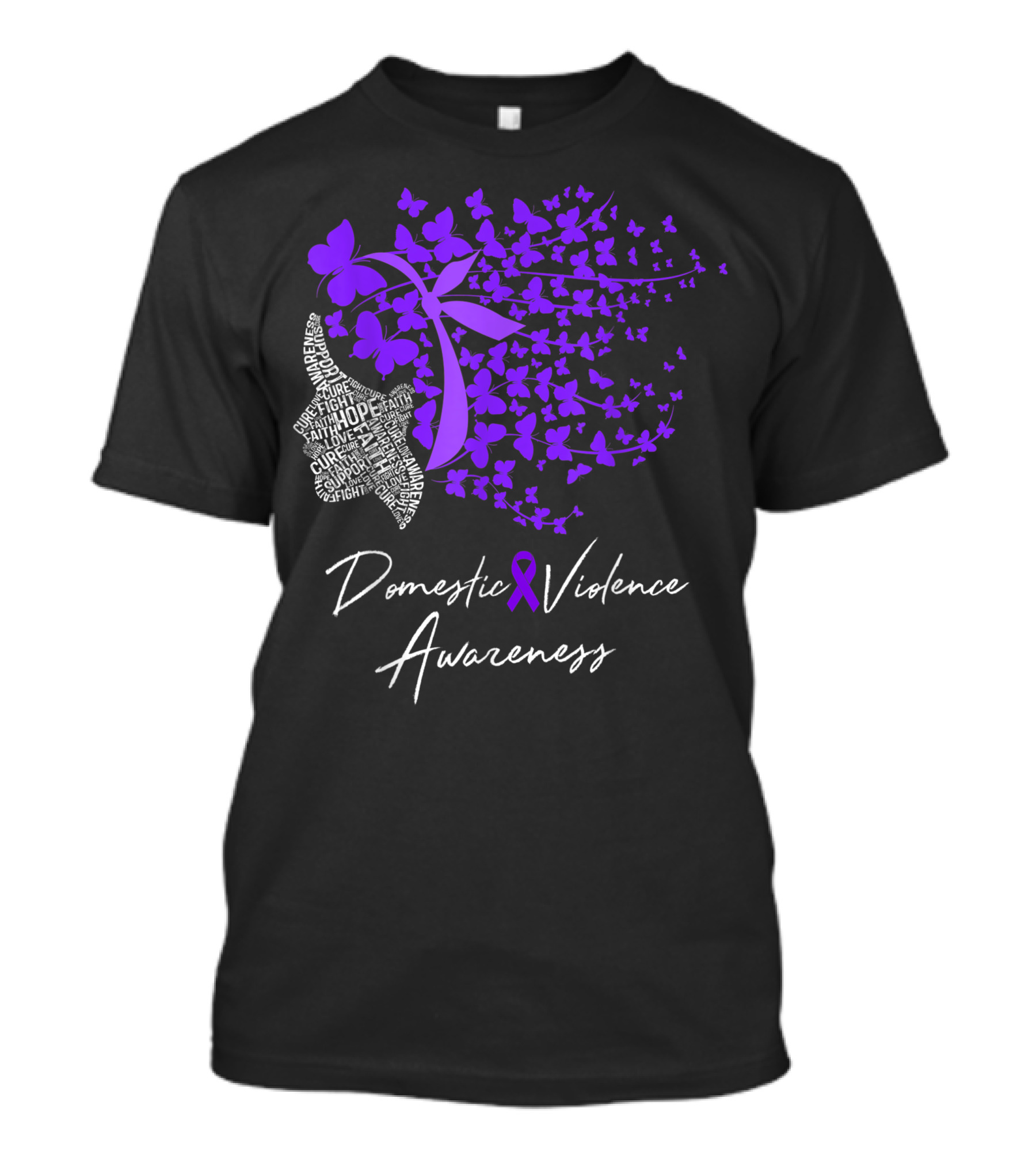 Domestic Violence Awareness Hope Faith Cure Purple Butterflies T-Shirt