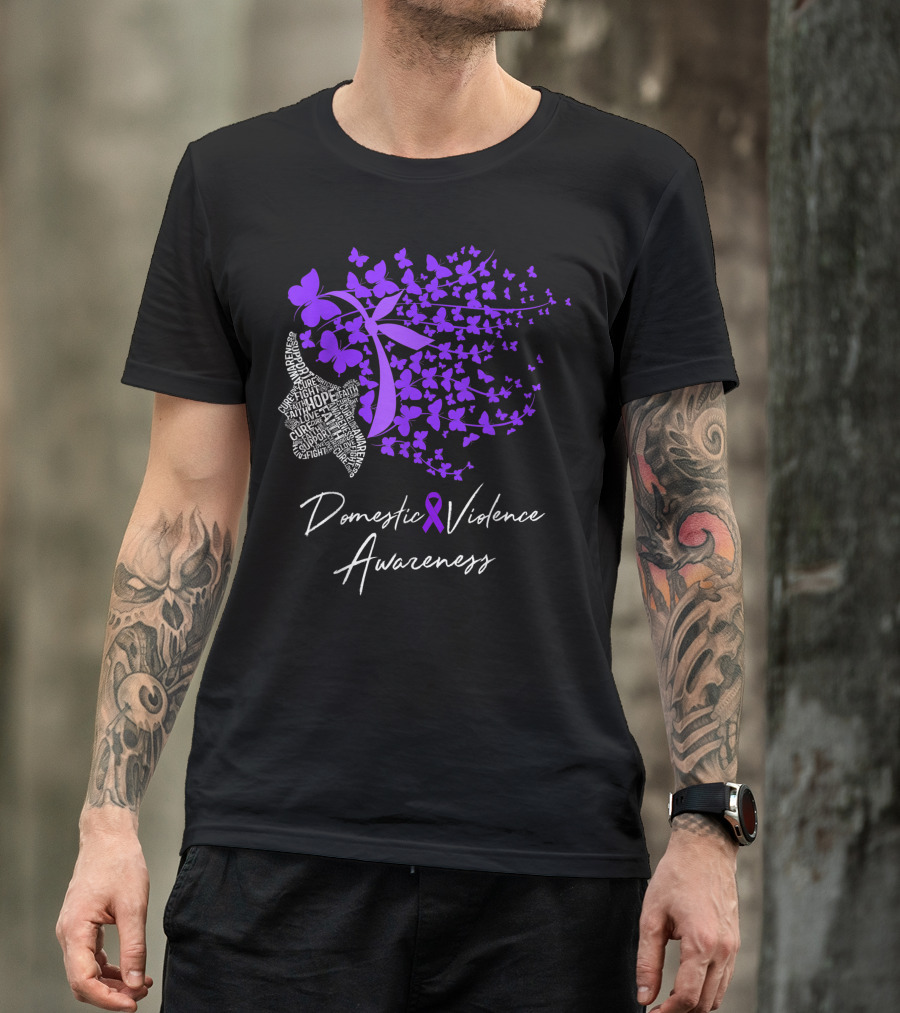 Domestic Violence Awareness Hope Faith Cure Purple Butterflies T-Shirt