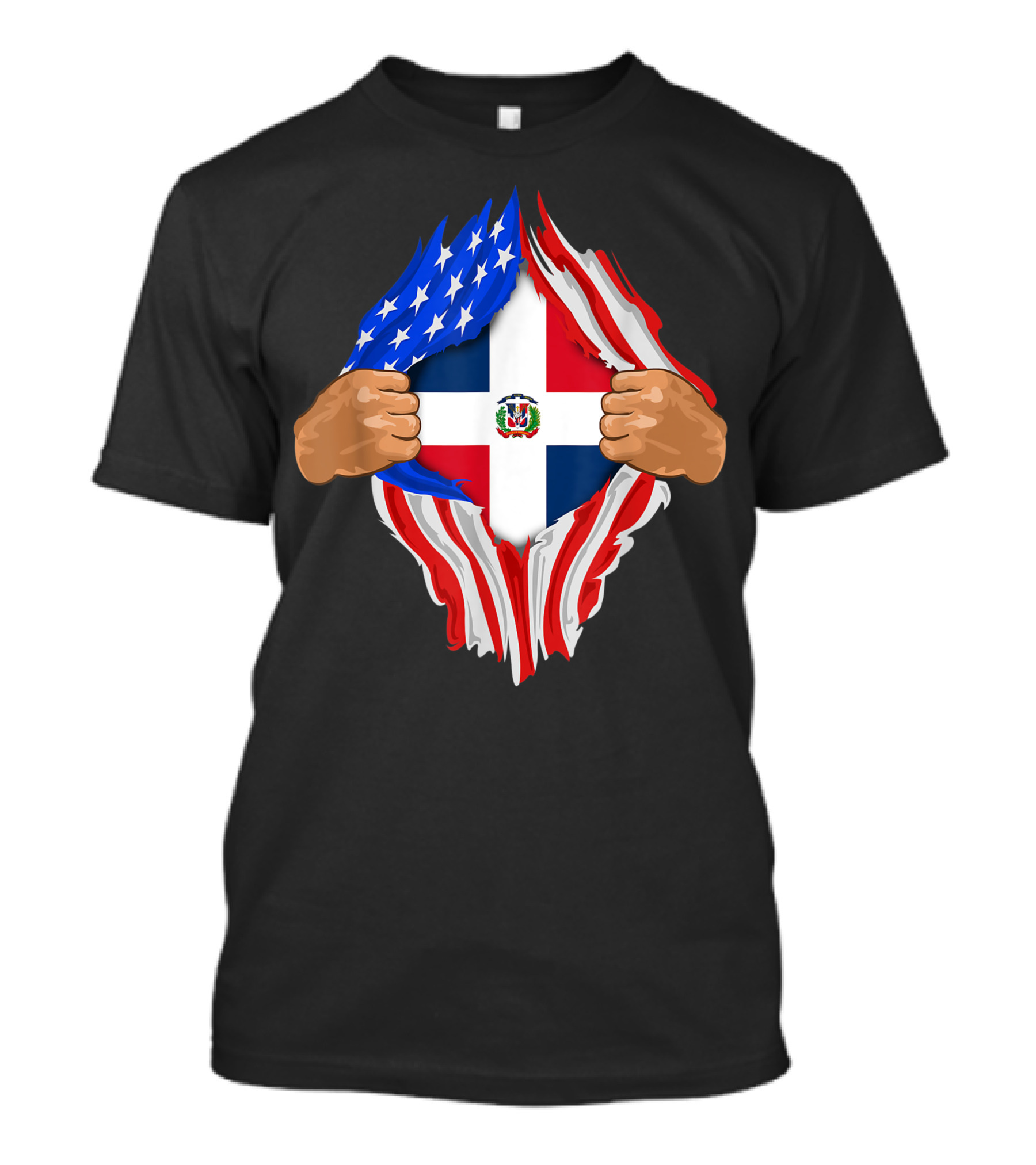 Dominican Blood Inside Me Dominican Republic Flag American Flag Ripped Open Hands T-Shirt