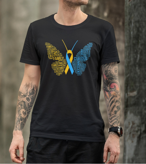 Down Syndrome Awareness Butterfly Family Love Life Curious Innocent T-Shirt