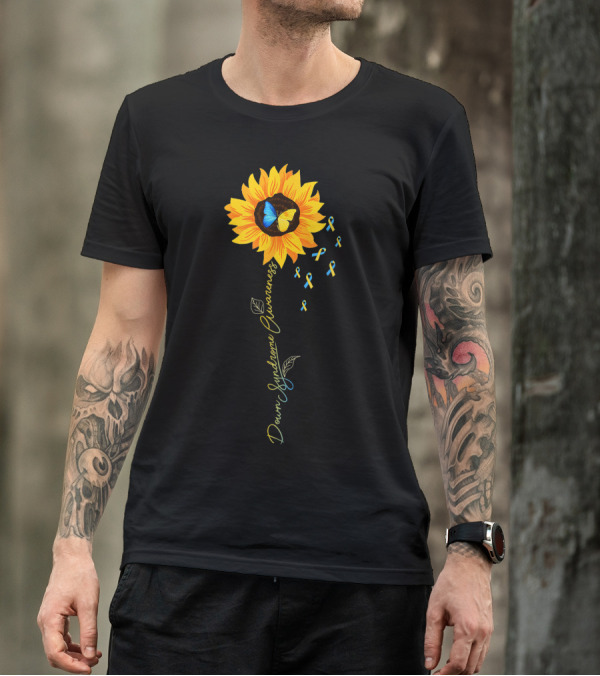 Down Syndrome Awareness Sunflower Butterfly With Ribbons T-Shirt