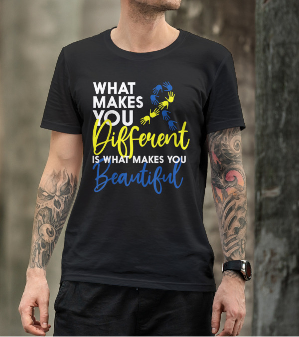 What Makes You Different Is What Makes You Beautiful T21 Hand Heart Butterfly T-Shirt