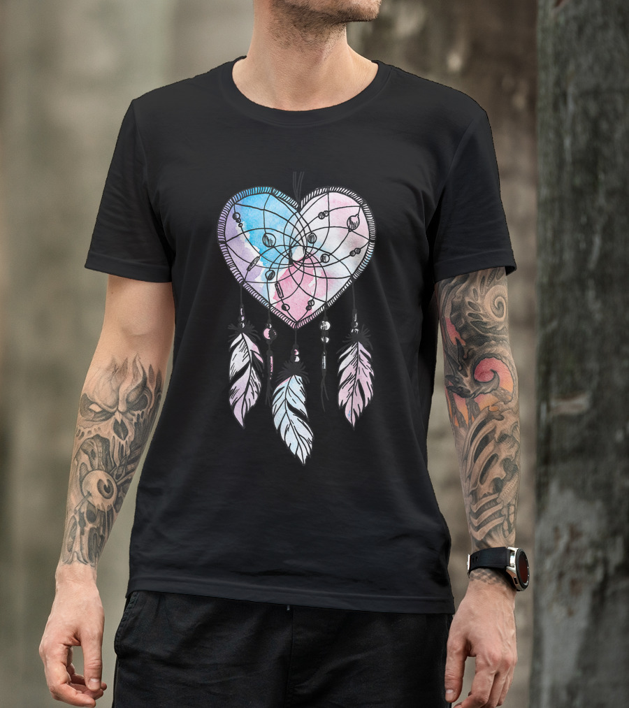 Dreamcatcher Heart Native American Boho Pastel Feathers T-Shirt