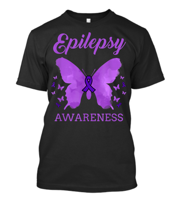 Epilepsy Awareness Purple Butterfly With Ribbon And Smaller Butterflies T-Shirt