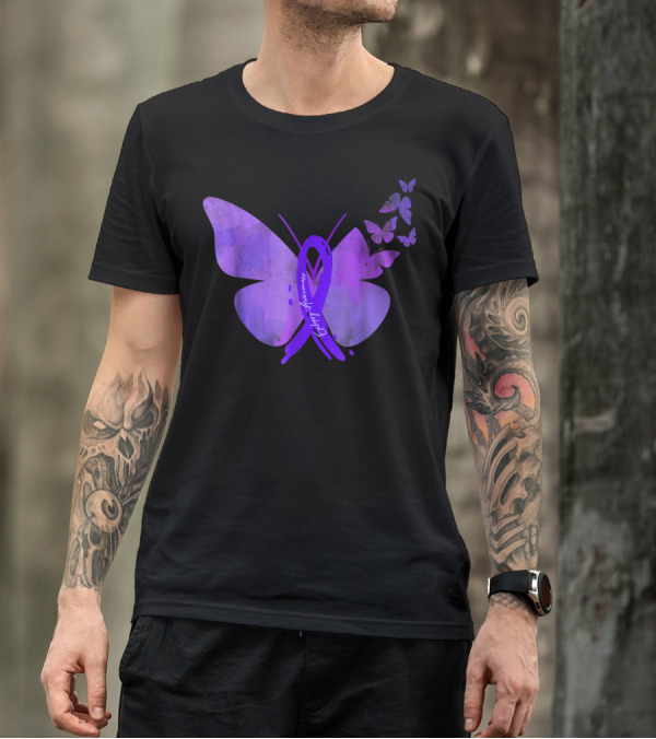 Epilepsy Awareness Purple Ribbon And Butterflies T-Shirt