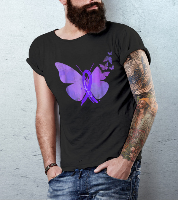 Epilepsy Awareness Purple Ribbon And Butterflies T-Shirt