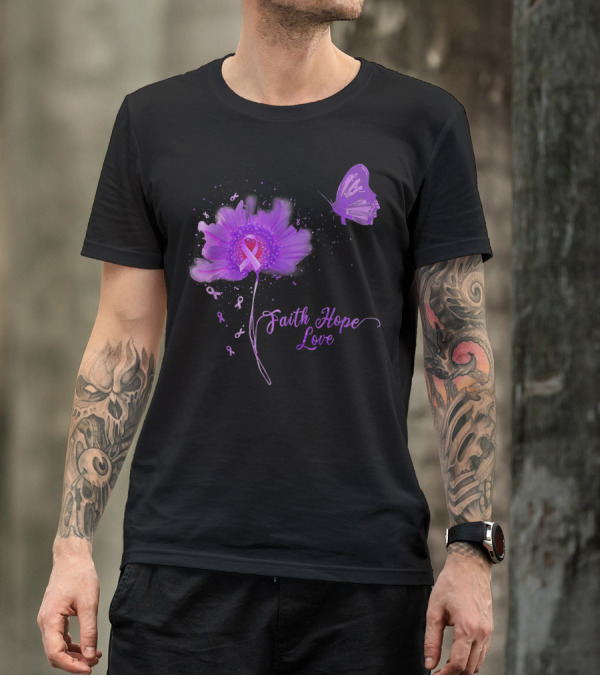 Faith Hope Love Butterfly Daisy Alzheimer's Awareness T-Shirt