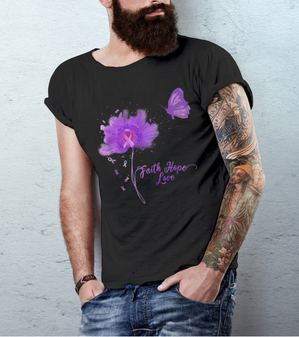 Faith Hope Love Butterfly Daisy Alzheimer's Awareness T-Shirt