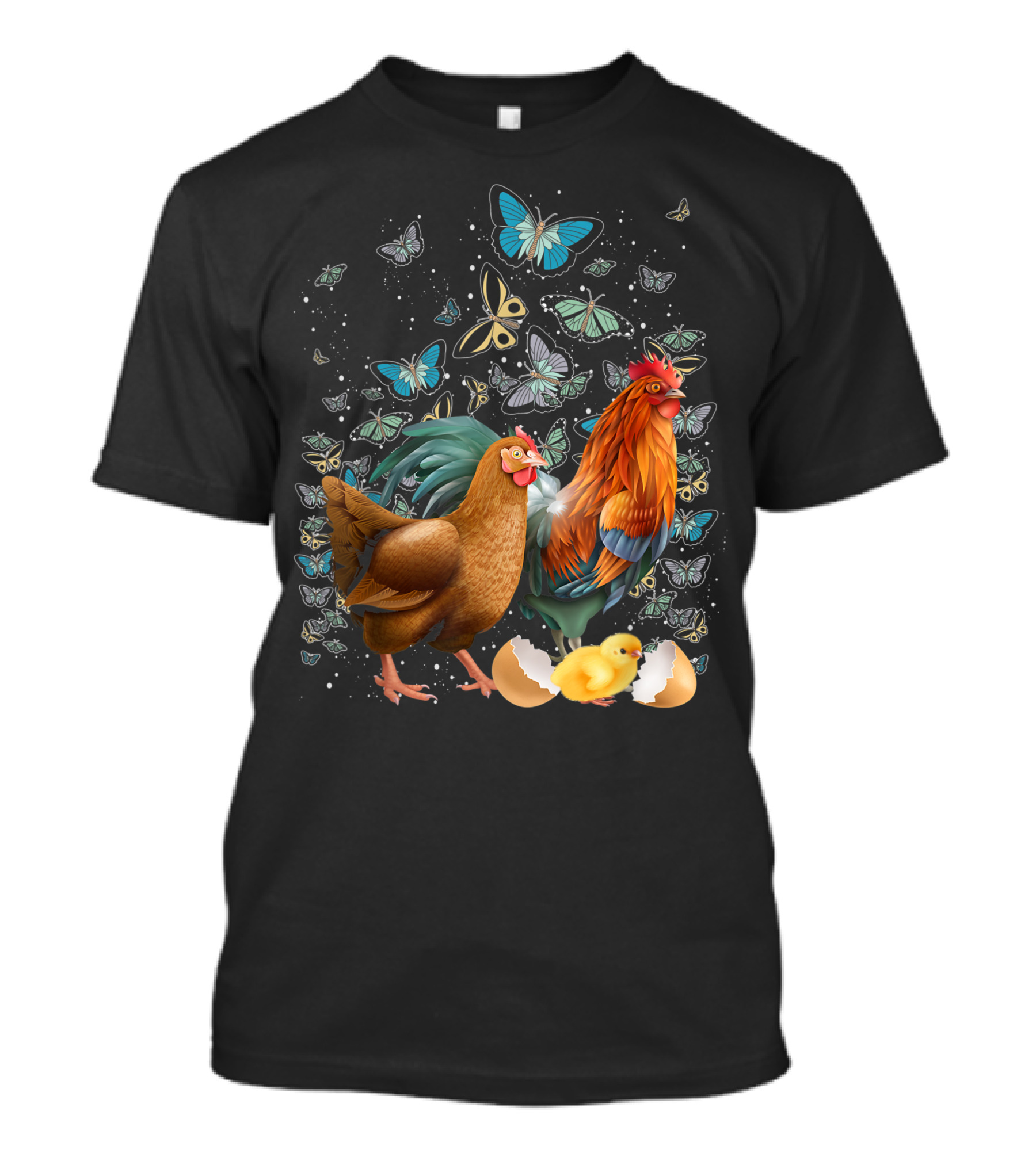 Farmer Farm Animal Butterflies Rooster Hen Chicken Chicks T-Shirt