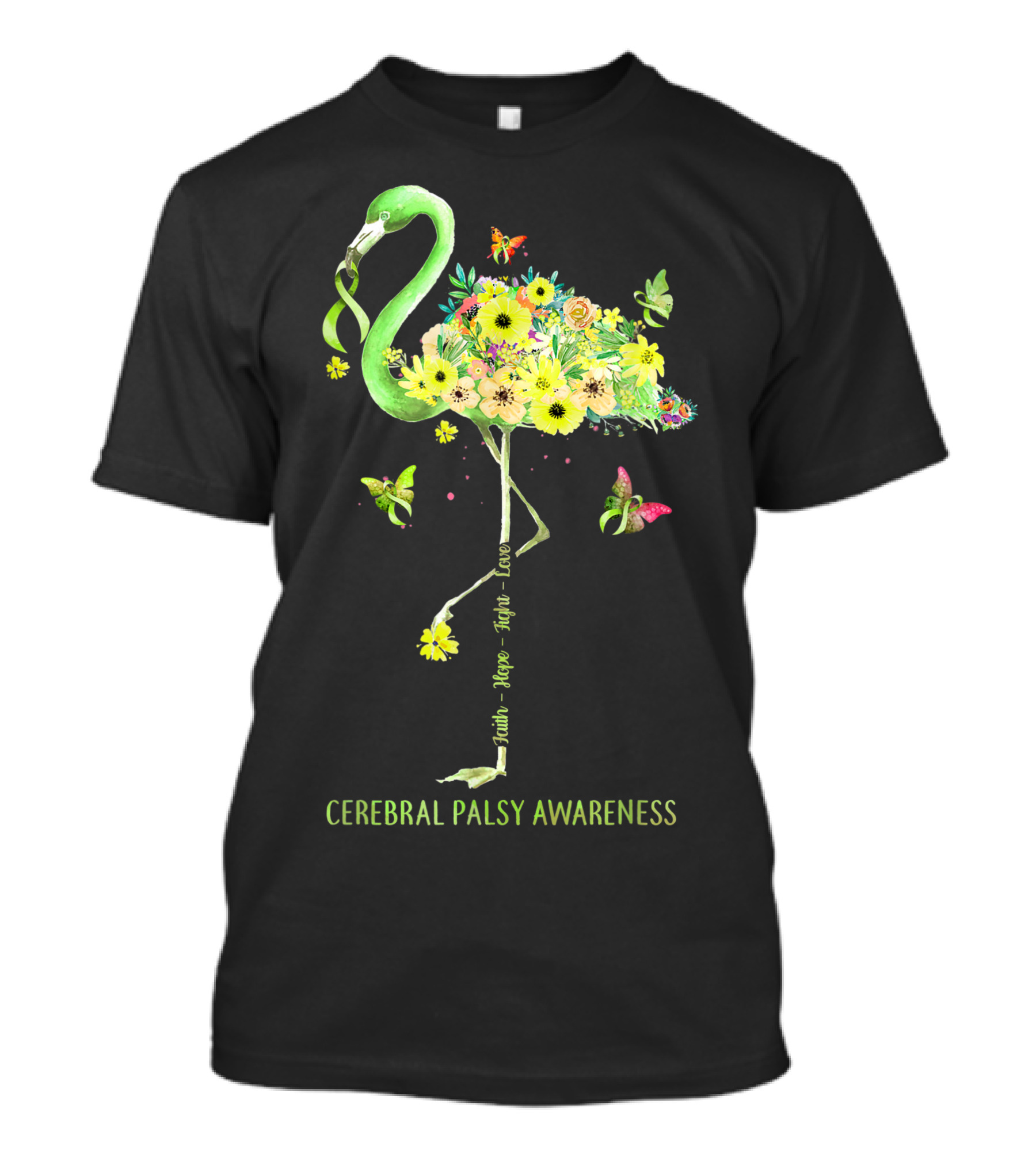 Flamingo Faith Hope Love Fight Cure Cerebral Palsy Awareness T-Shirt