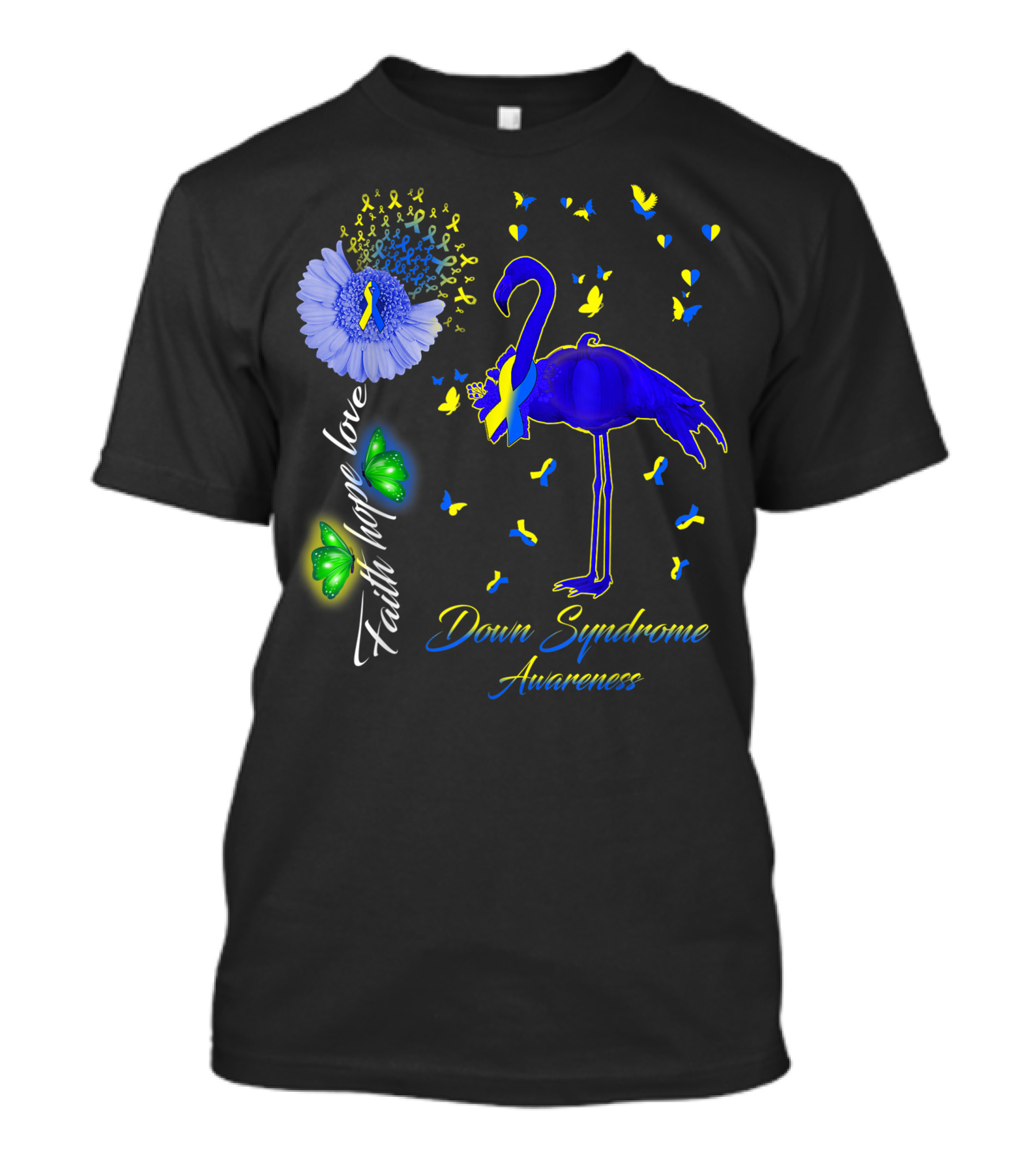 Faith Hope Love Flamingo Down Syndrome Awareness T-Shirt