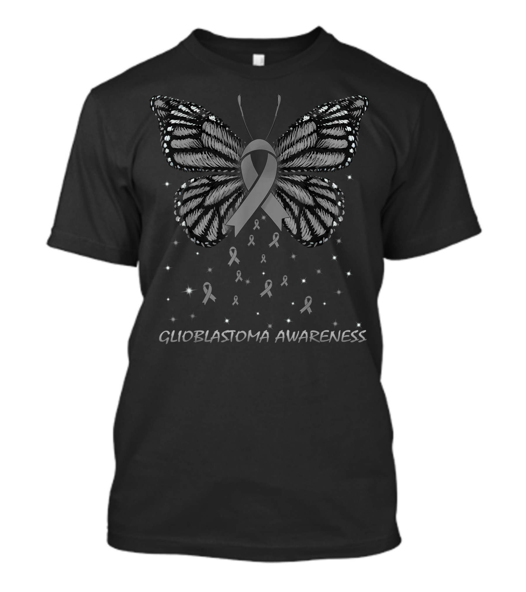 Glioblastoma Awareness Butterfly Ribbon And Stars T-Shirt