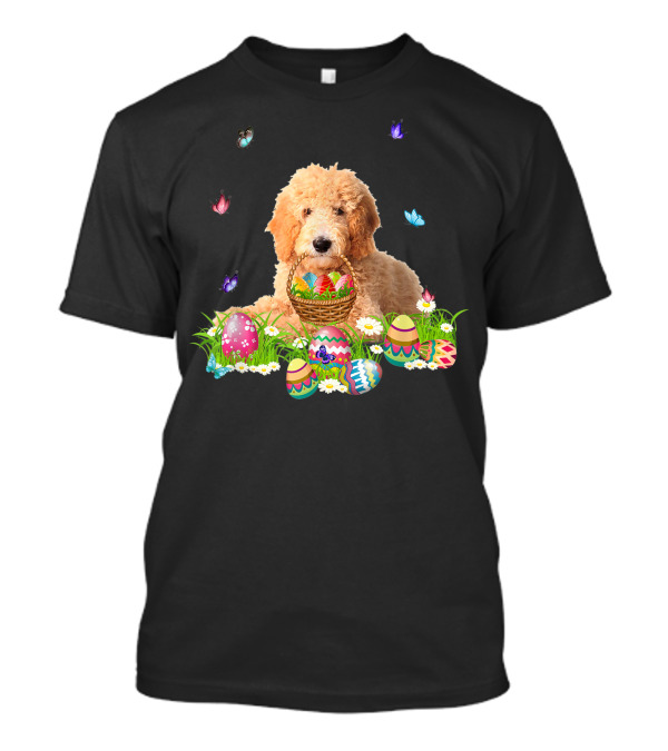 Goldendoodle With Easter Egg Basket And Butterflies T-Shirt