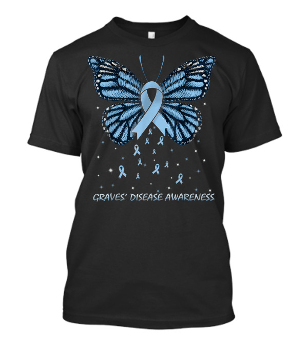 Graves Disease Awareness Ribbon Blue Butterfly T-Shirt