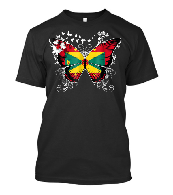 Grenada Flag Butterfly Floral Swirl T-Shirt