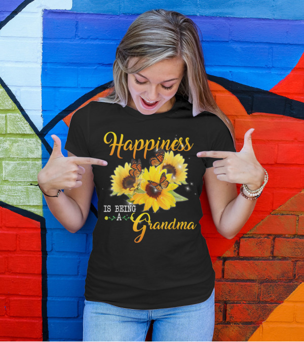 Happiness Is Being A Grandma Butterflies Sunflowers T-Shirt