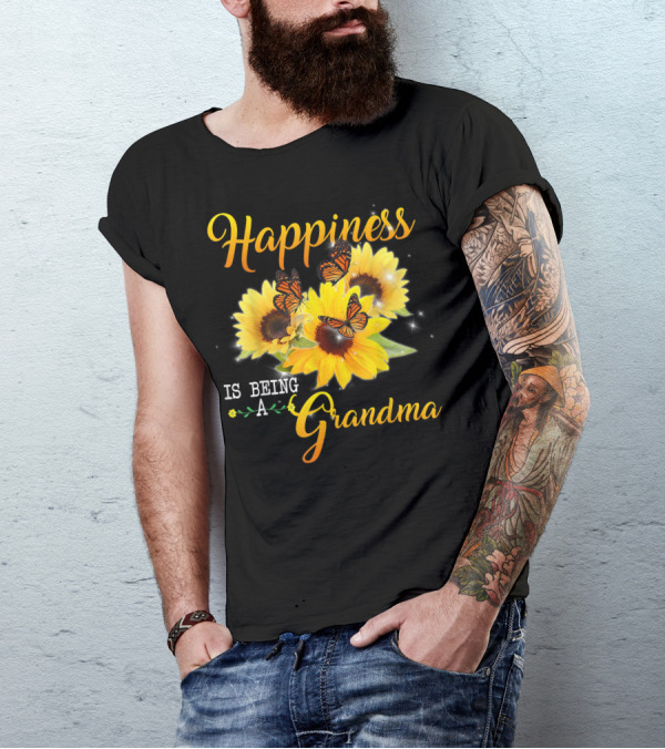Happiness Is Being A Grandma Butterflies Sunflowers T-Shirt