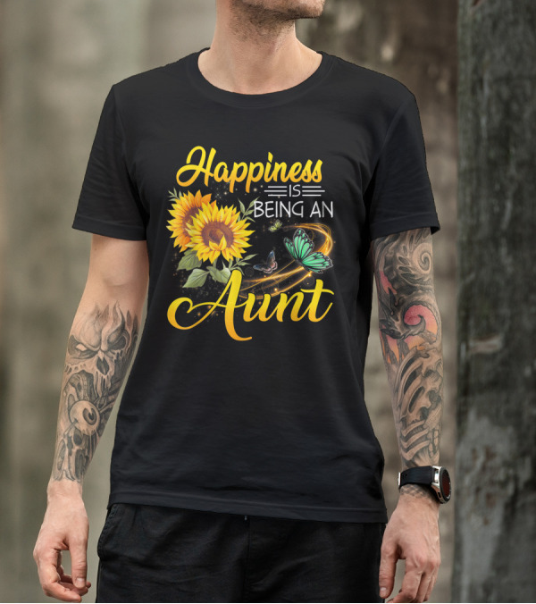Happiness Is Being An Aunt Sunflower And Butterfly Delight T-Shirt