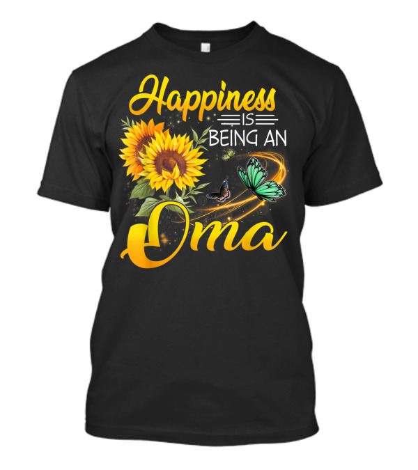 Happiness Is Being An Oma Sunflowers And Butterflies Sparkles T-Shirt