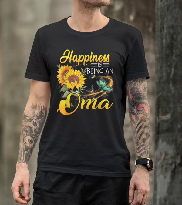 Happiness Is Being An Oma Sunflowers And Butterflies Sparkles T-Shirt