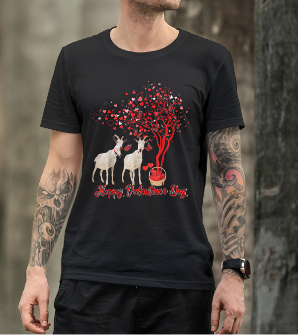 Happy Valentine's Day Goat Lover Butterfly Heart Tree T-Shirt