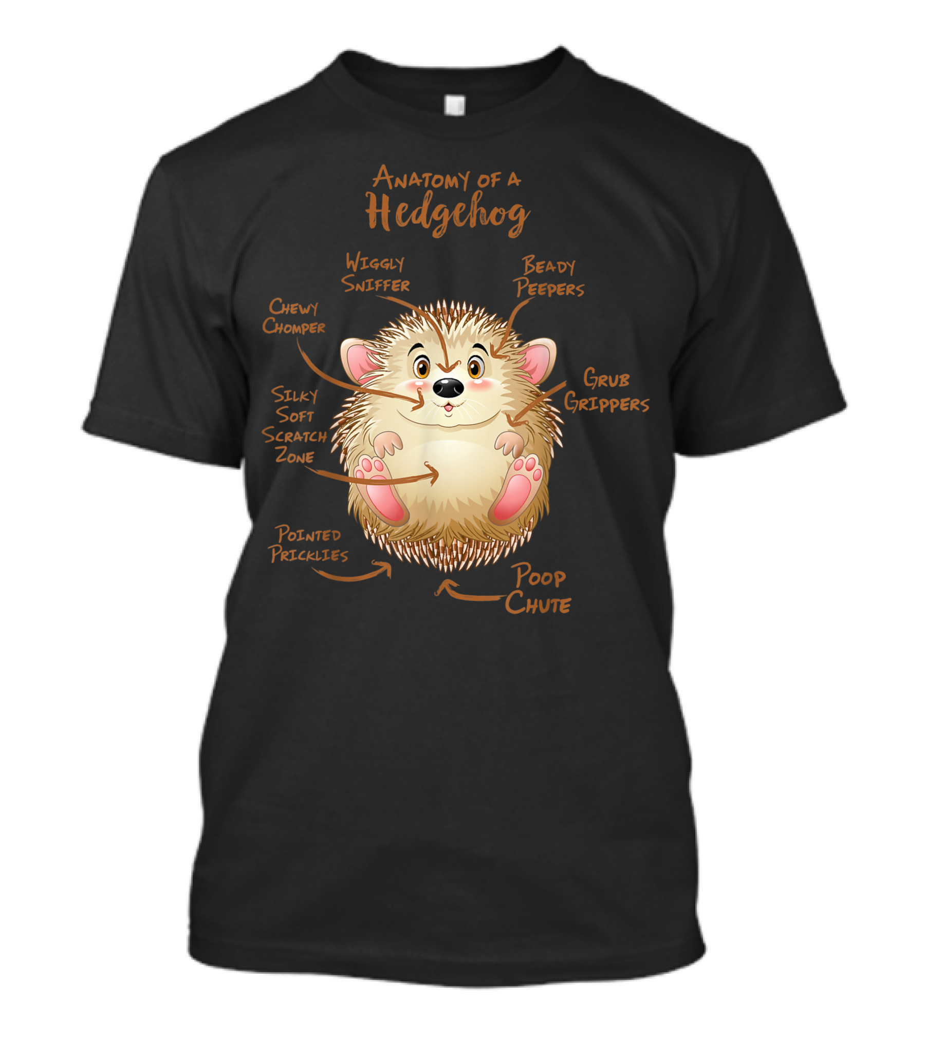 Anatomy Of A Hedgehog Wiggly Sniffer Beady Peepers Chewy Chomper Silky Soft Scratch Zone Grub Grippers Pointed Pricklies Poop Chute T-Shirt