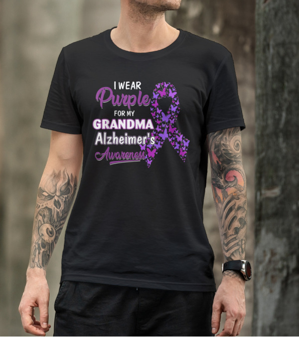 I Wear Purple For My Grandma Alzheimer's Awareness Butterfly T-Shirt