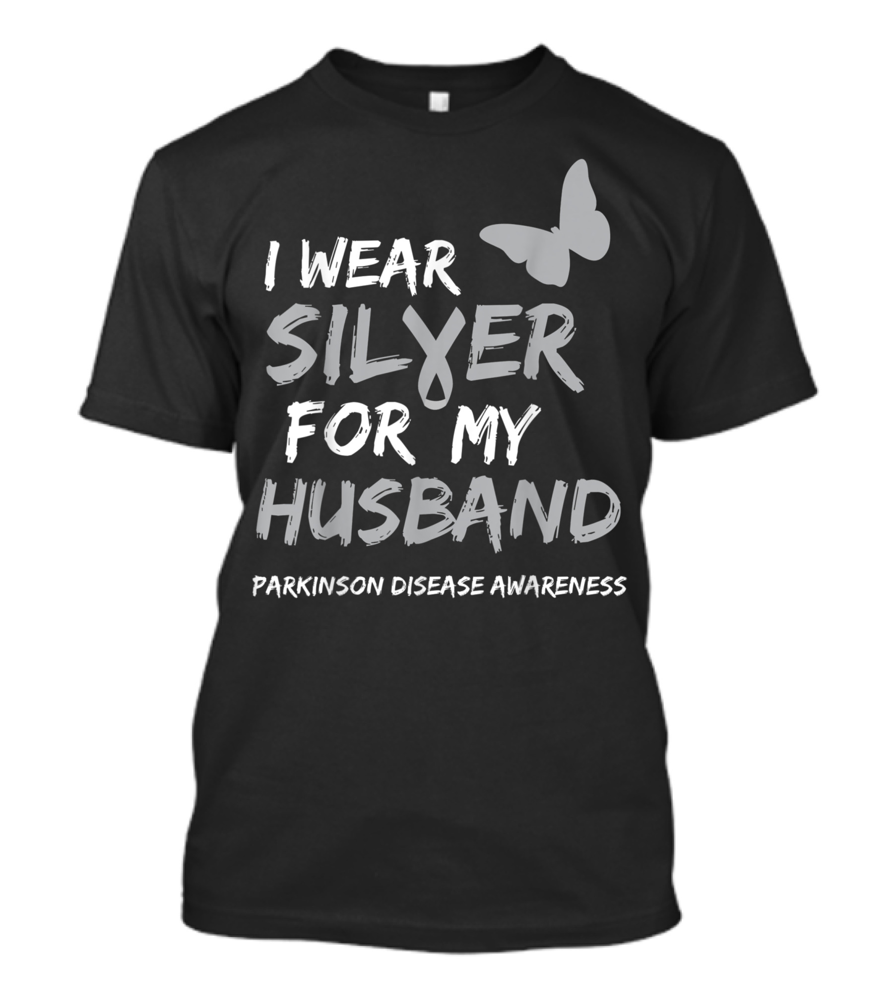 I Wear Silver For My Husband Parkinson Disease Awareness Butterfly T-Shirt