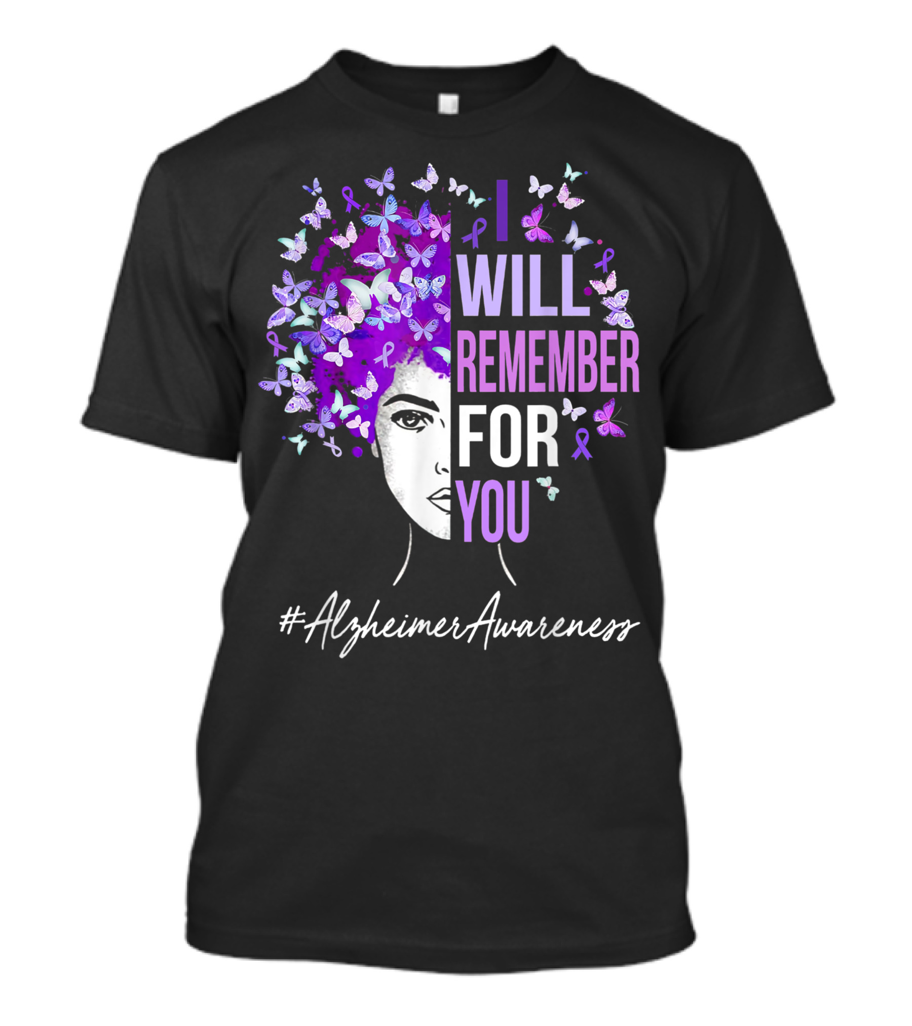 I Will Remember For You #AlzheimerAwareness Butterfly Motif T-Shirt