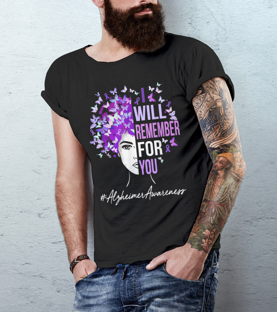 I Will Remember For You #AlzheimerAwareness Butterfly Motif T-Shirt