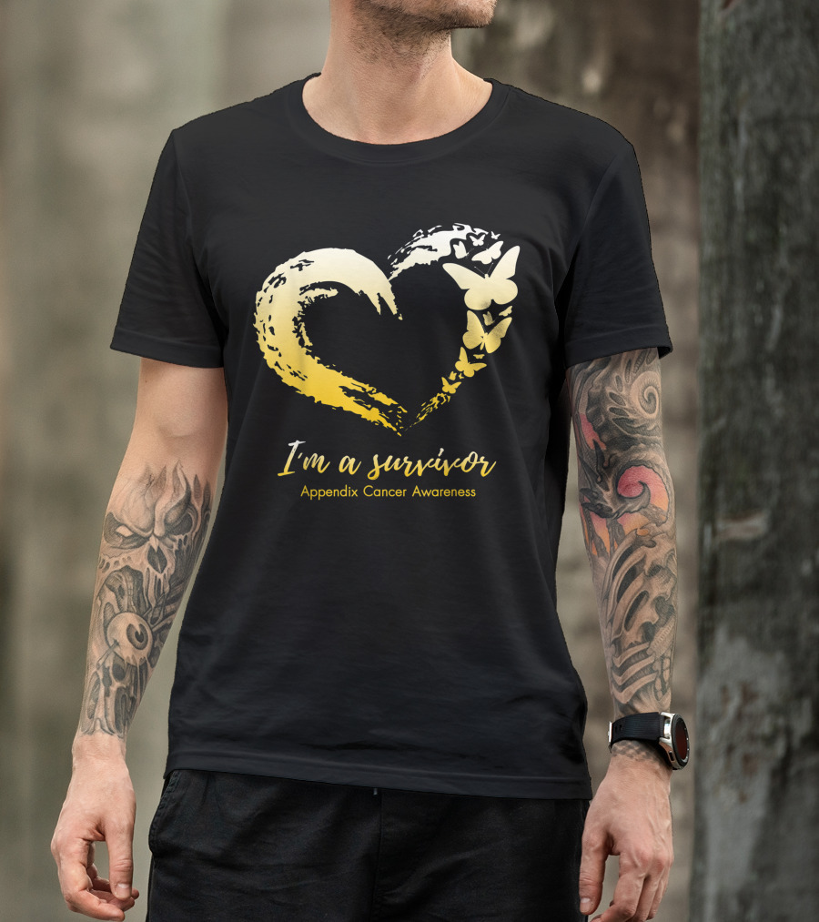 I'm A Survivor Heart Butterfly Appendix Cancer Awareness T-Shirt