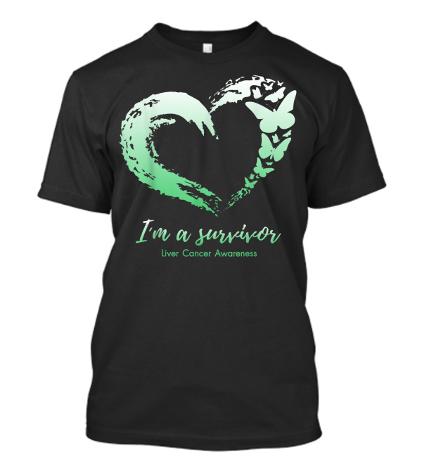I'm A Survivor Liver Cancer Awareness Heart Butterfly Green T-Shirt