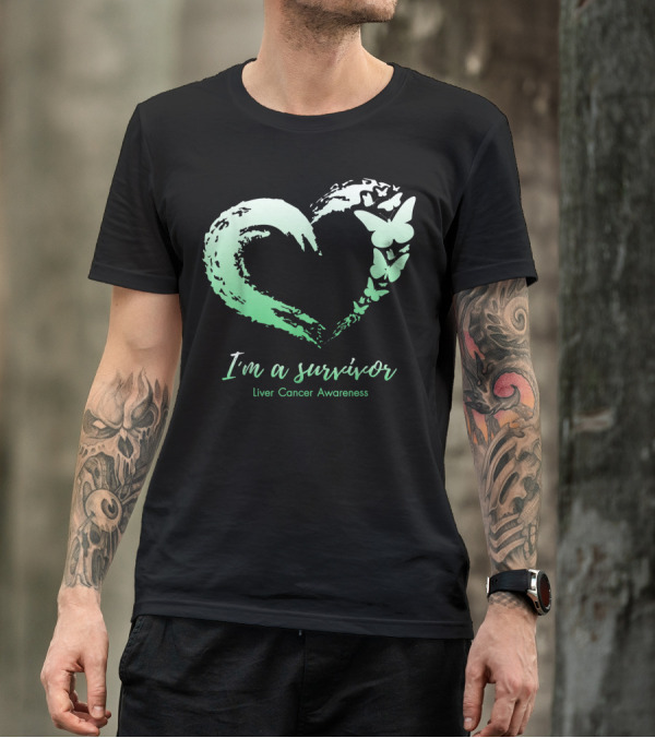 I'm A Survivor Liver Cancer Awareness Heart Butterfly Green T-Shirt