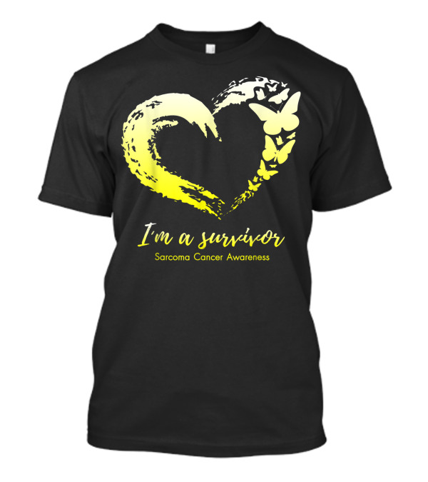 I'm A Survivor Sarcoma Cancer Awareness Heart And Butterflies Yellow T-Shirt