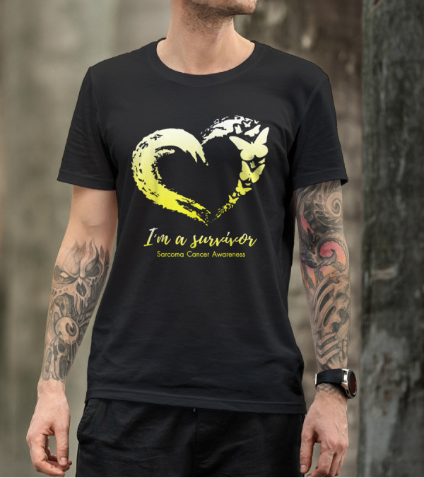 I'm A Survivor Sarcoma Cancer Awareness Heart And Butterflies Yellow T-Shirt