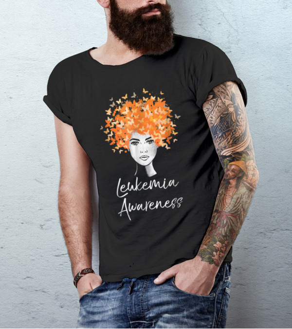 Leukemia Awareness Orange Butterflies Hairstyle T-Shirt
